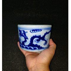 （全品）清中期青花二龍戲珠筒子爐品相：全品尺寸直徑12.5cm