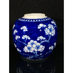 （全品）晚清康熙年制寄托款識光緒青花留白冰梅罐1