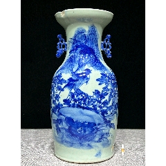 清晚期豆青釉青花花鳥紋大瓶尺寸高42.5公分