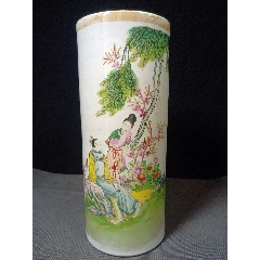 （全品）民國(guó)細(xì)路粉彩金玉良緣人物故事帽筒品相：全品尺寸直徑12cm高29cm