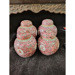 解放初細路粉彩萬壽無疆罐子四只高度：大的高12.5cm，小的10cm品相：全