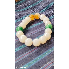 白玉手串配｛黃翡和花青種翡翠）_