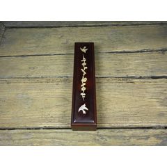 舊藏花梨木精工細(xì)作鑲嵌彩貝喜上眉梢抽盒_