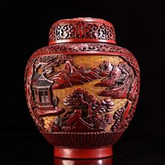 珍品旧藏收高浮雕漆器罐工艺精湛器形精美-漆瓶-7788旧书网