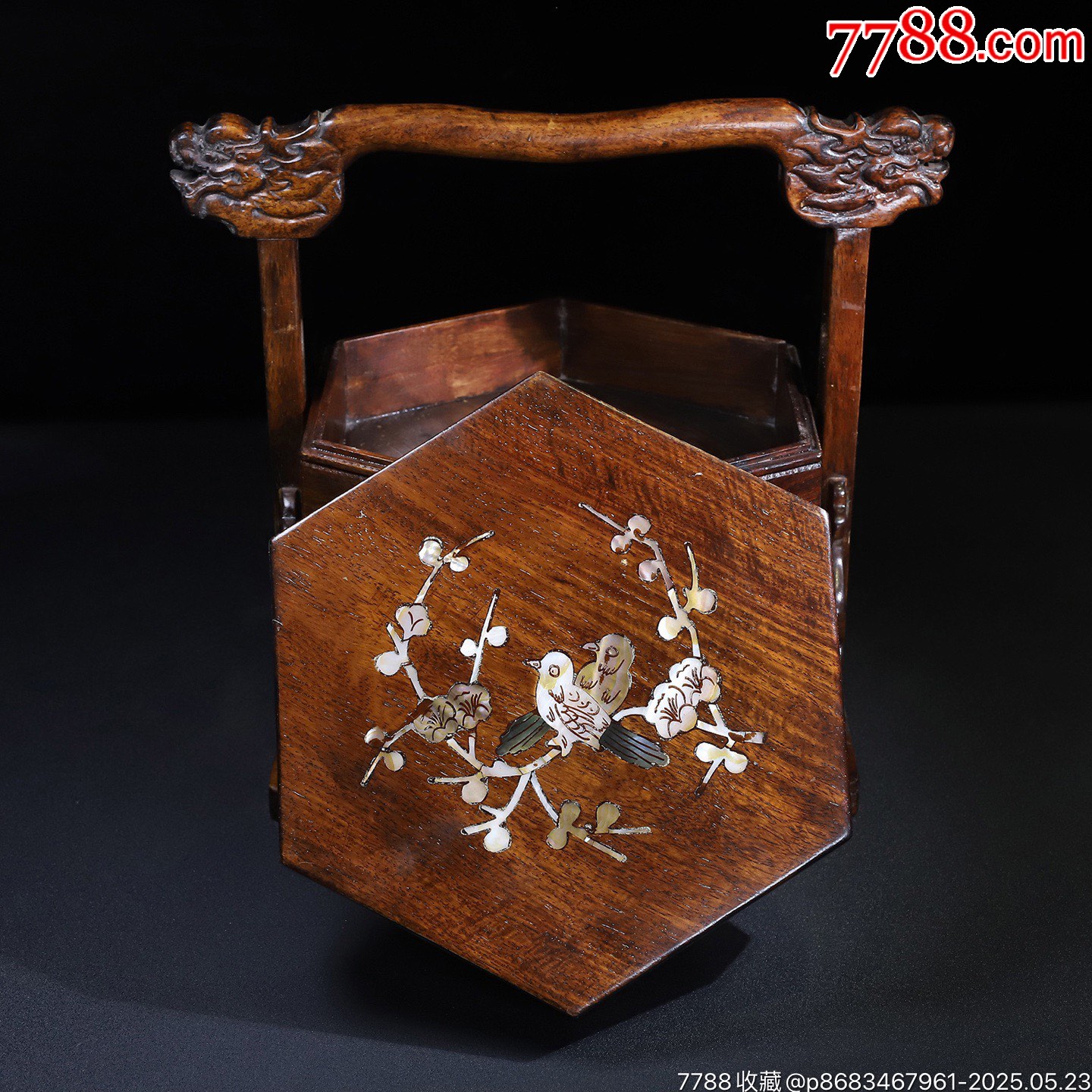 花梨木鑲貝殼手提六角多層食盒，_價(jià)格888元【子健老貨】_第3張_