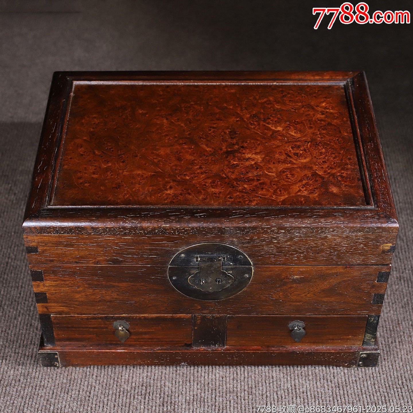 珍藏花梨木鑲癭木雙抽屜多寶箱收納箱，_價格888元【子健老貨】_第1張_
