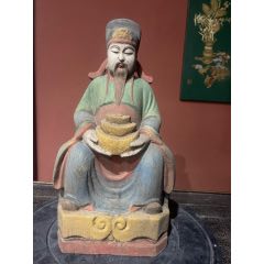 財(cái)神到。木雕彩繪_
