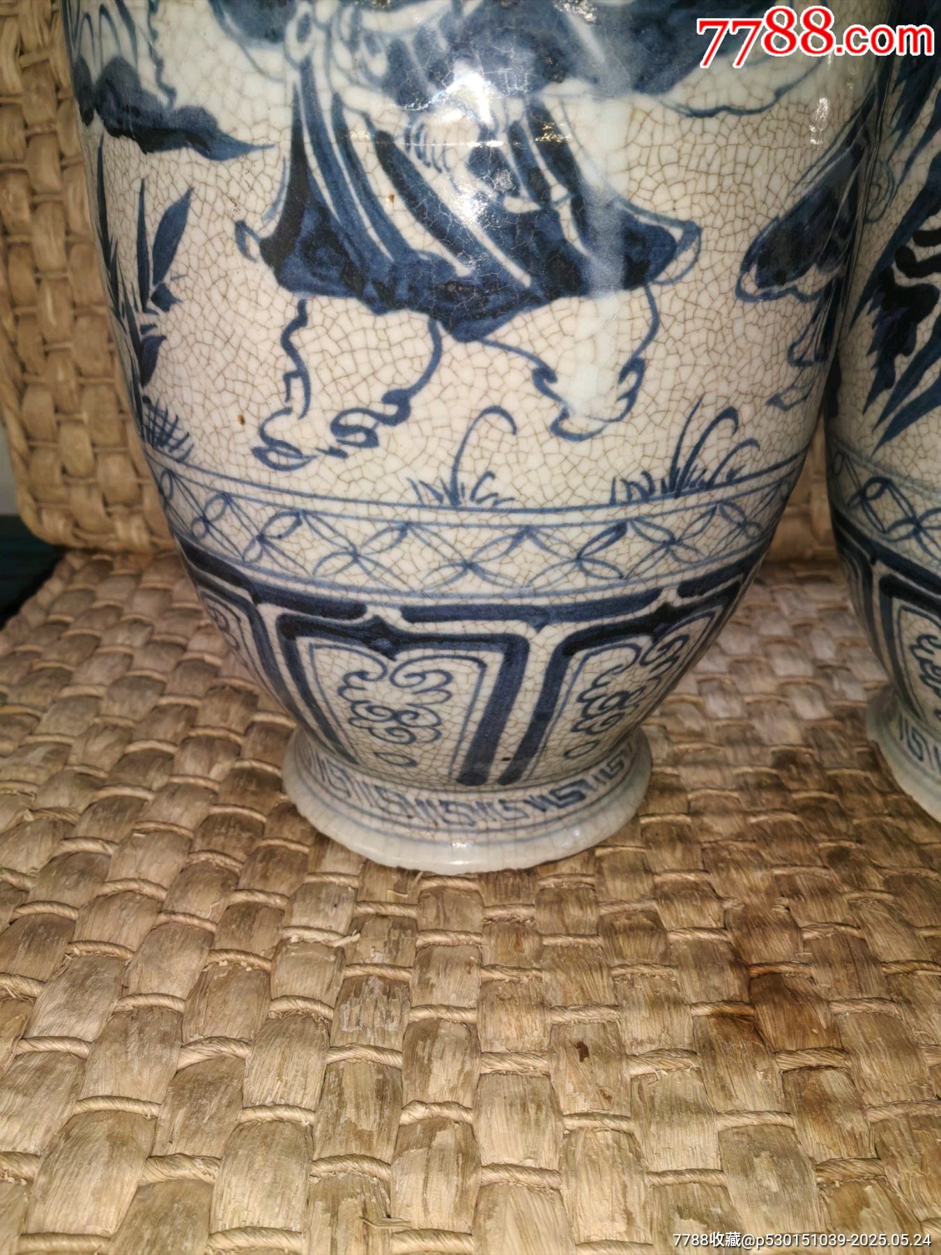 老青花瓷八仙人物堆塑龍紋瓶一對(duì)，一只龍頭有點(diǎn)老磕其他完好品佳！_價(jià)格3888元_第20張_