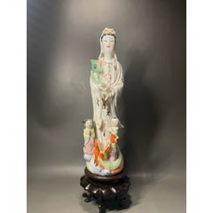 567瓷器／高白泥高白釉／立蓮觀(guān)音擺件+老送子觀(guān)音，老滴水觀(guān)音，釉水一流，全品難