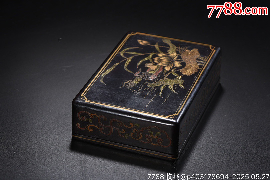 老木胎描真金漆器鴛鴦圖文房盒_價格1299元【子健老貨】_第3張_