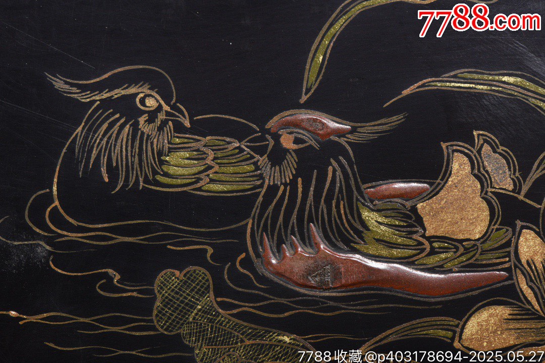 老木胎描真金漆器鴛鴦圖文房盒_價格1299元【子健老貨】_第8張_