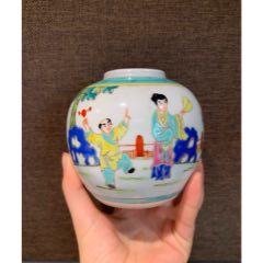 民國(guó)粉彩三娘教子圖罐