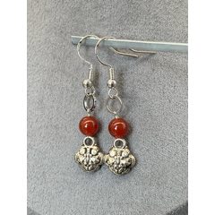 純天然紅瑪瑙925銀耳環(huán)