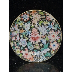 精品晚清粉彩百花不落地紋盤