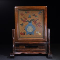 花梨木雕填平安福貴屏風(fēng)擺件，_