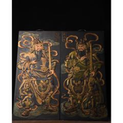 大尺寸木胎漆器彩繪門神掛匾_