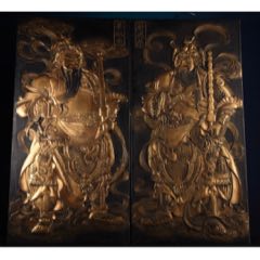 大尺寸木胎描金漆器門神掛匾_