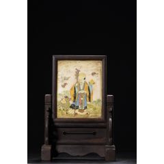 木雕嵌石板純手繪福祿壽圖插屏_