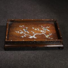 花梨木鑲貝殼茶盤托盤收納盤，_