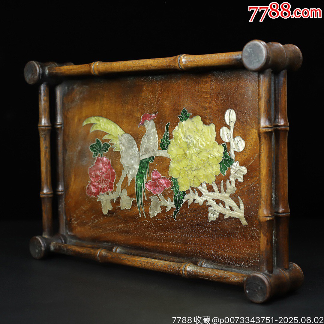花梨木鑲貝殼茶盤托盤收納_價格199元【子健老貨】_第3張_
