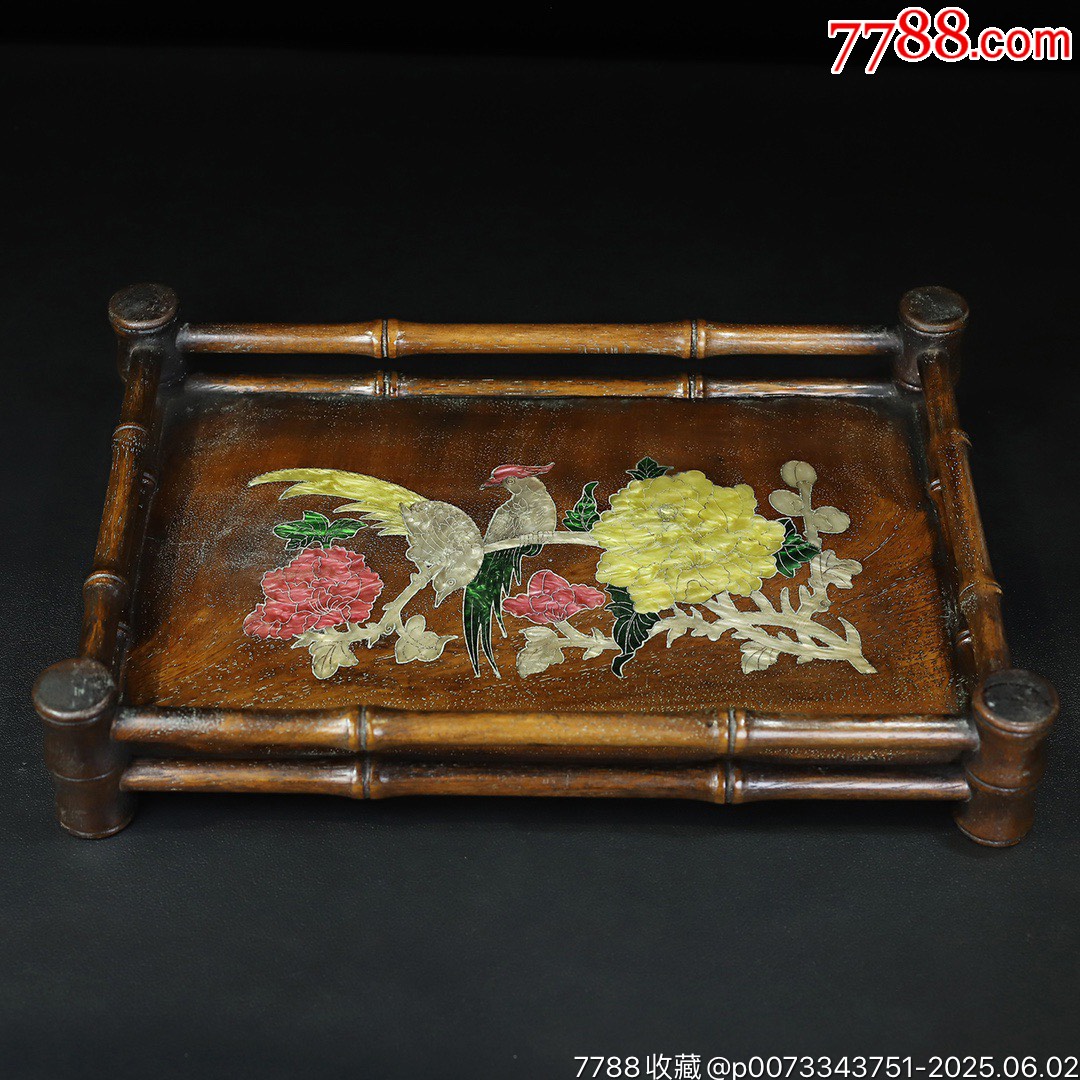 花梨木鑲貝殼茶盤托盤收納_價格199元【子健老貨】_第4張_