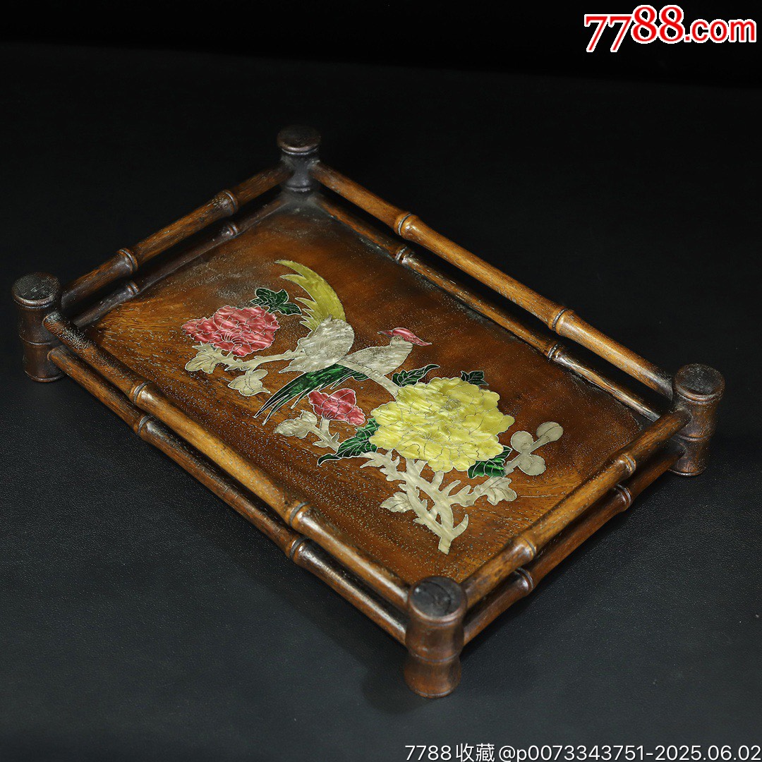 花梨木鑲貝殼茶盤托盤收納_價格199元【子健老貨】_第5張_