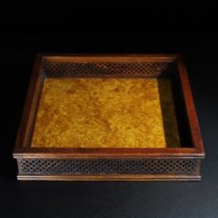 黃金樟鑲花梨木鏤空邊正方都承盤茶盤托盤收納盤，_