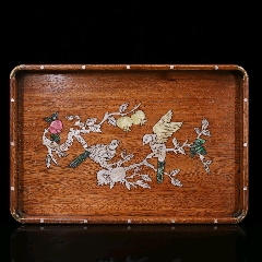 小叶紫檀镶嵌贝壳花鸟正方形茶盘。-茶盘/茶案-7788红宝书