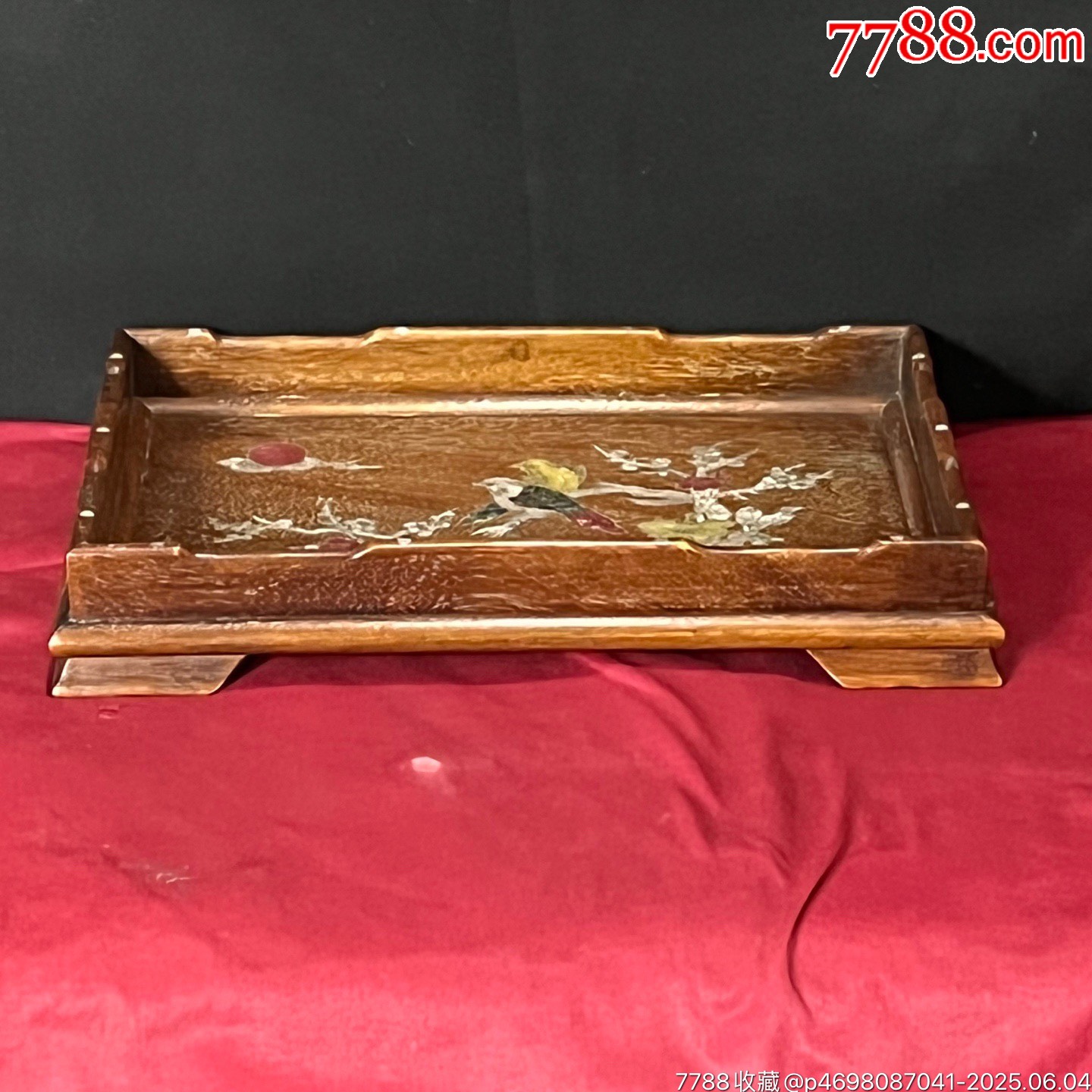 舊藏草花梨木鑲貝殼雕刻茶盤(pán)茶具收納盤(pán)_價(jià)格269元【子健老貨】_第1張_