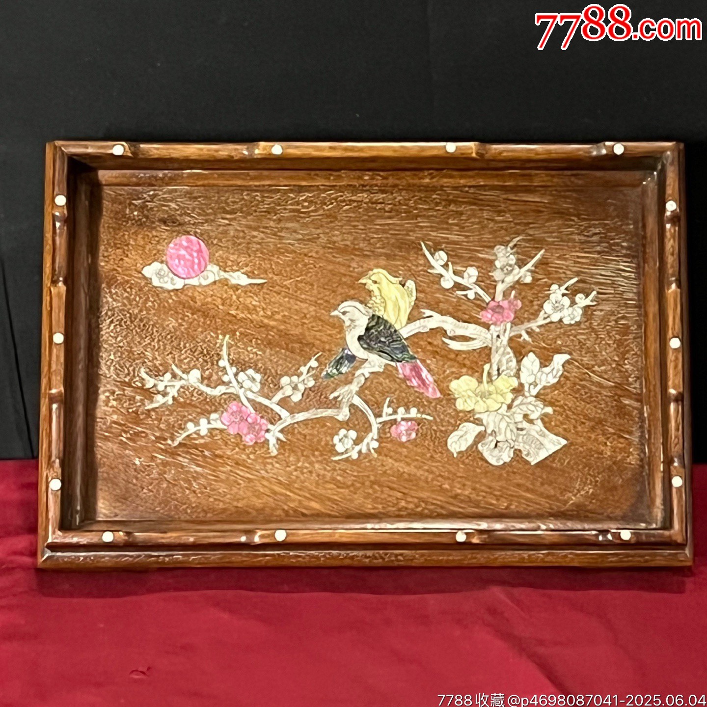 舊藏草花梨木鑲貝殼雕刻茶盤(pán)茶具收納盤(pán)_價(jià)格269元【子健老貨】_第2張_