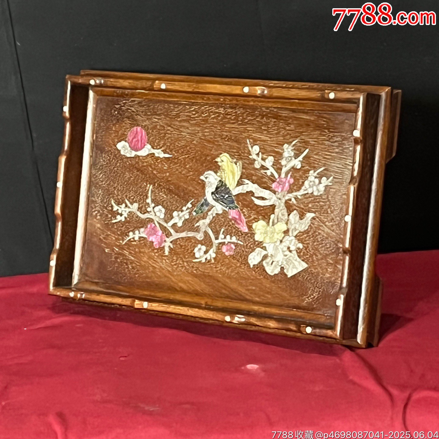 舊藏草花梨木鑲貝殼雕刻茶盤(pán)茶具收納盤(pán)_價(jià)格269元【子健老貨】_第3張_