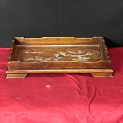 舊藏草花梨木鑲貝殼雕刻茶盤茶具收納盤_
