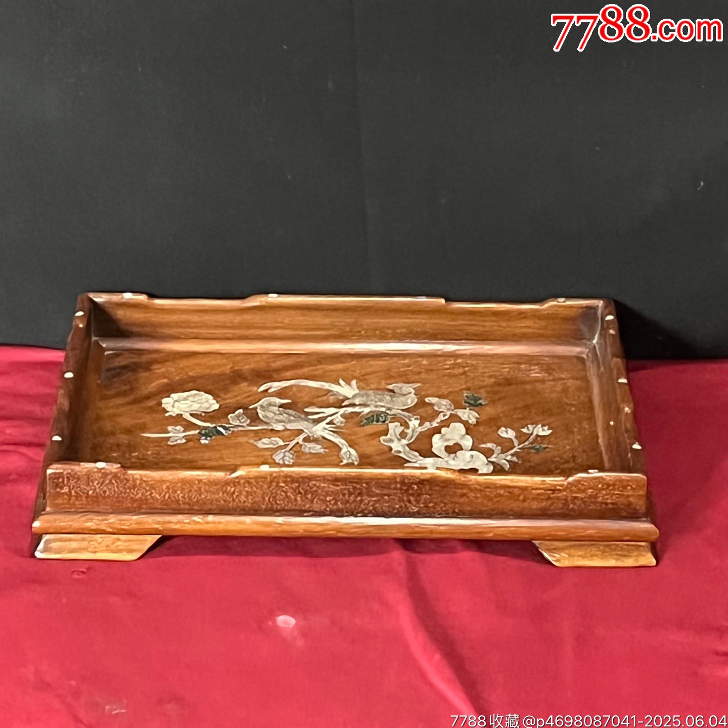 舊藏草花梨木鑲貝殼雕刻茶盤茶具收納盤_價格269元【子健老貨】_第1張_