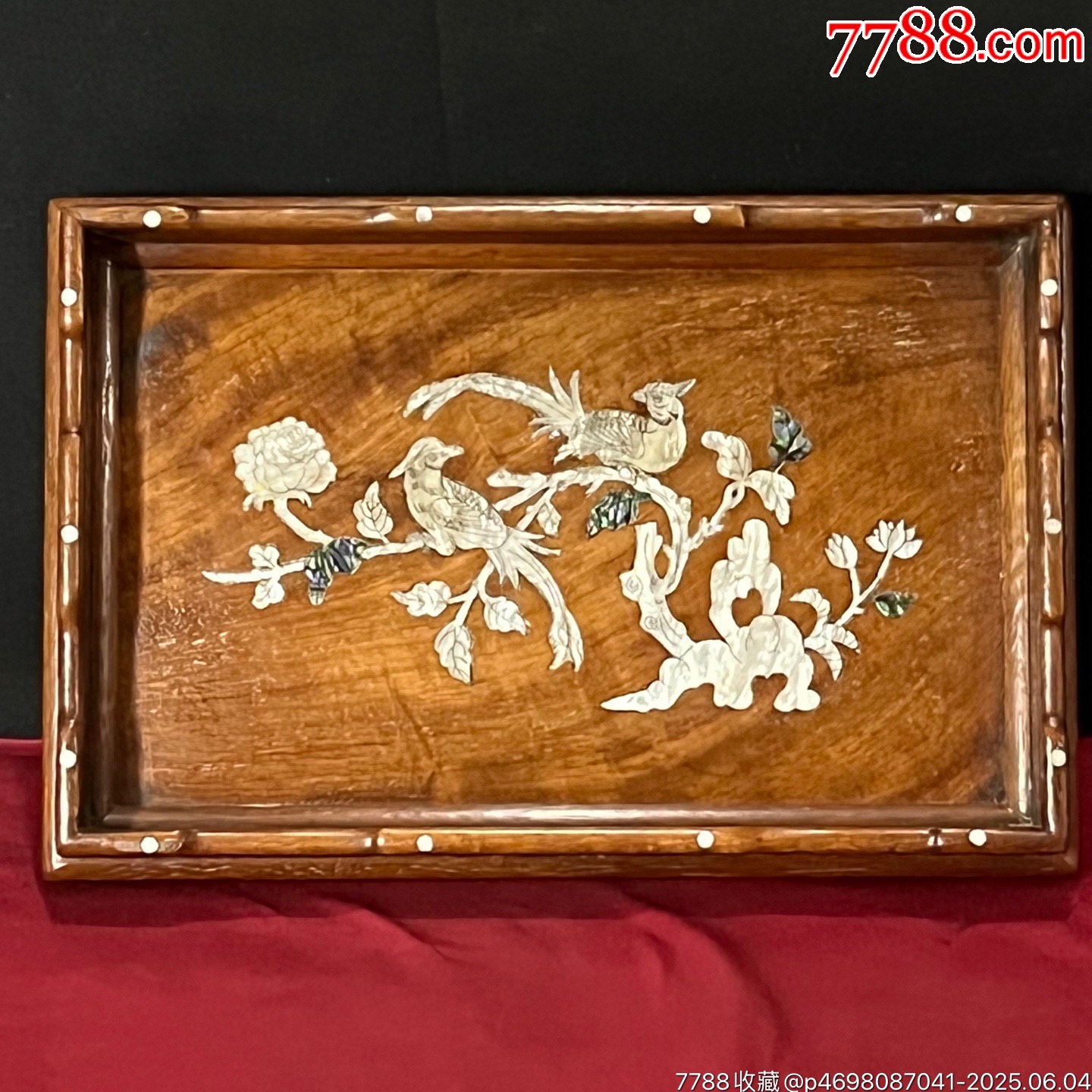 舊藏草花梨木鑲貝殼雕刻茶盤茶具收納盤_價格269元【子健老貨】_第4張_
