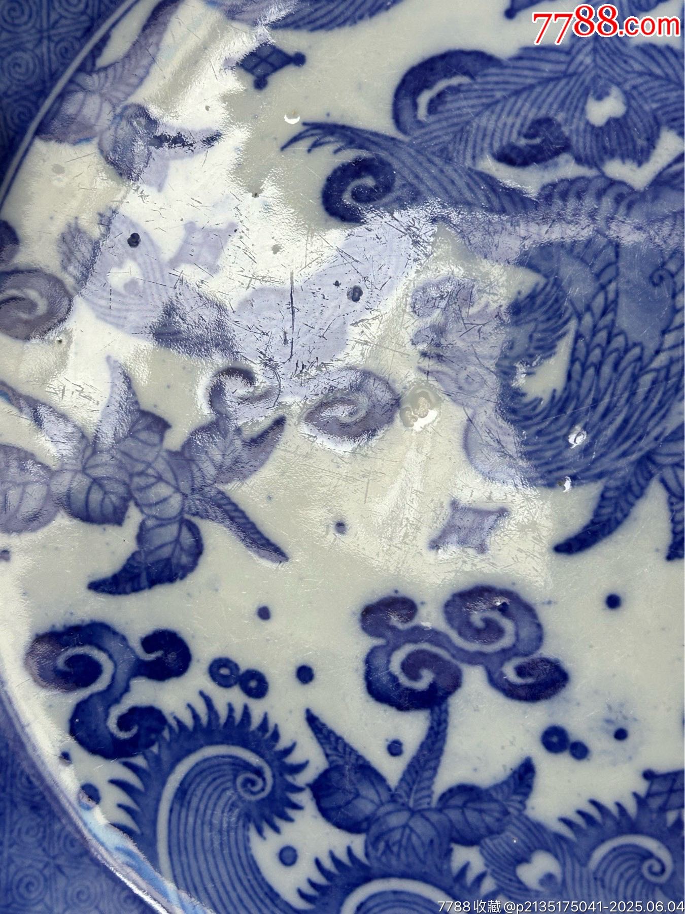 清代，老柴燒青花鳳凰紋，超大賞盤（直徑30厘米左右）_價(jià)格120元_第5張_