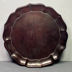 舊藏仿古紫光檀雕刻小圓茶盤_