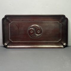 舊藏紫光檀雕刻小茶盤_