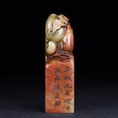 舊藏壽山石《福壽康寧》蝙蝠佛手壽桃印章_