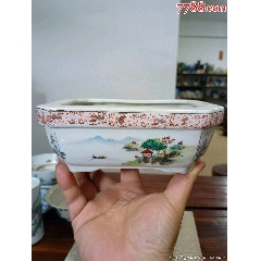 （全品）解放初期山水紋粉彩水仙花盆【尺寸】長(zhǎng)18cm寬13cm高7cm
