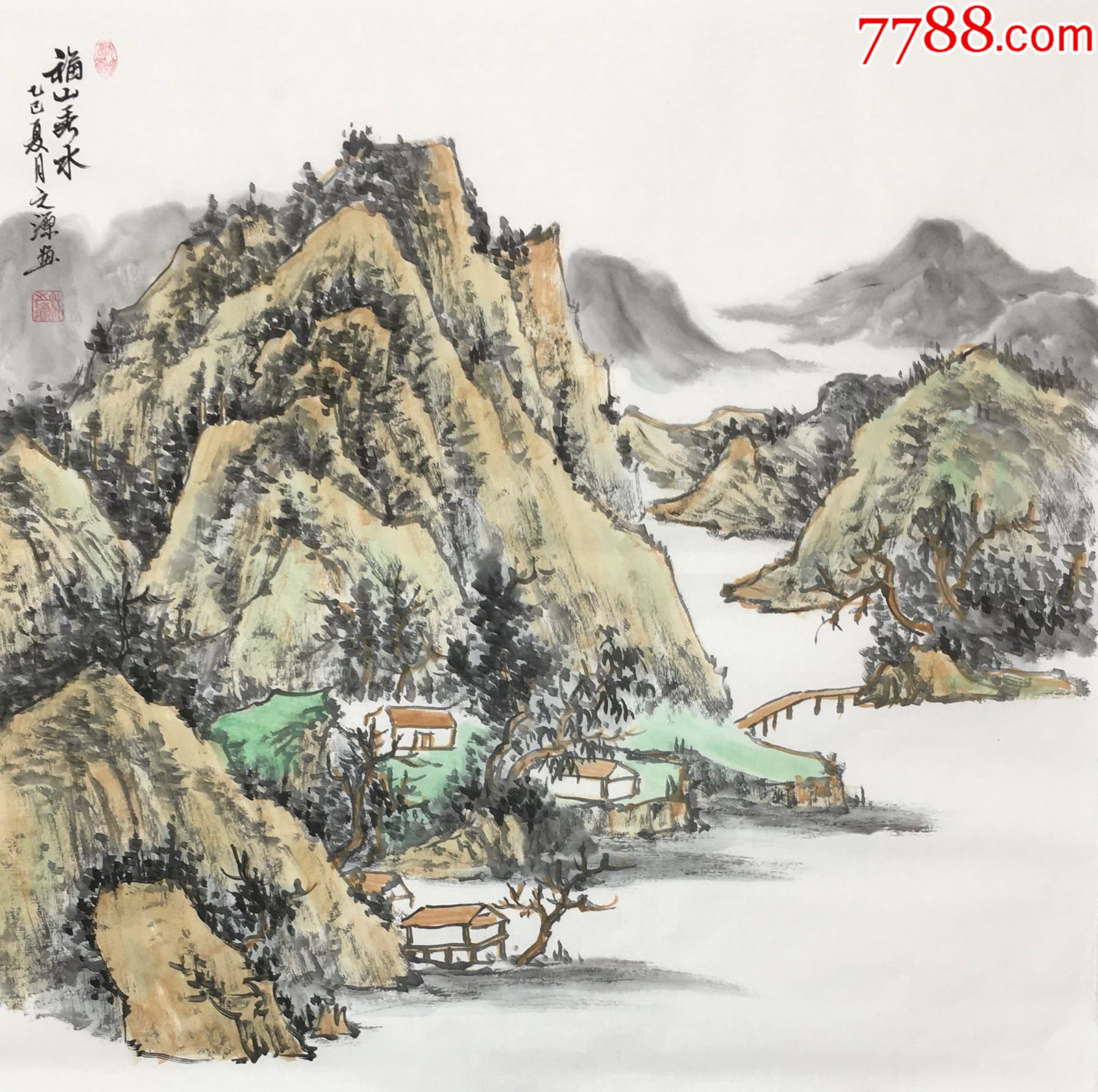 【保真拍卖】浙江省美协会员林之源山水斗方:福山秀水-价格:168元-au41574872-山水国画原作 -加价-7788收藏__收藏热线
