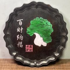 黑檀木鑲貝殼雕刻花邊形茶盤茶具收納盤(au41587806)_子健老貨