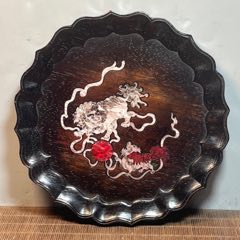 血檀木鑲貝殼雕刻花邊形茶盤(au41587812)_子健老貨
