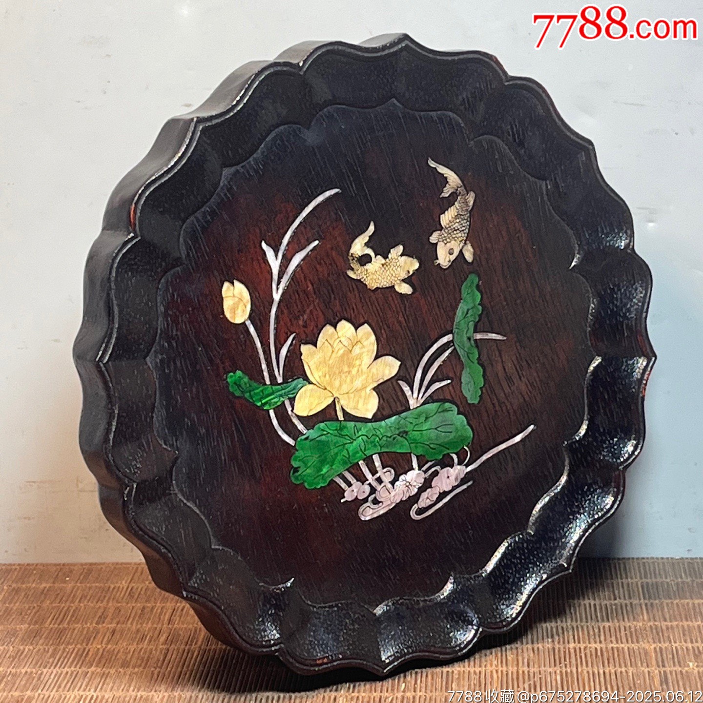 血檀木鑲貝殼雕刻花邊形茶盤茶具收納盤_價格199元【子健老貨】_第2張_