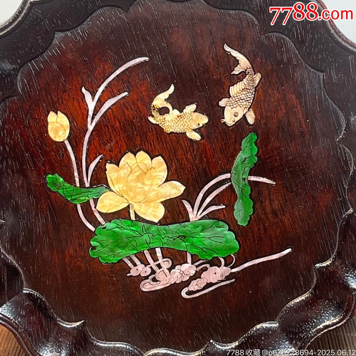 血檀木鑲貝殼雕刻花邊形茶盤茶具收納盤_價格199元【子健老貨】_第7張_