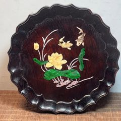 血檀木鑲貝殼雕刻花邊形茶盤茶具收納盤(au41587819)_子健老貨
