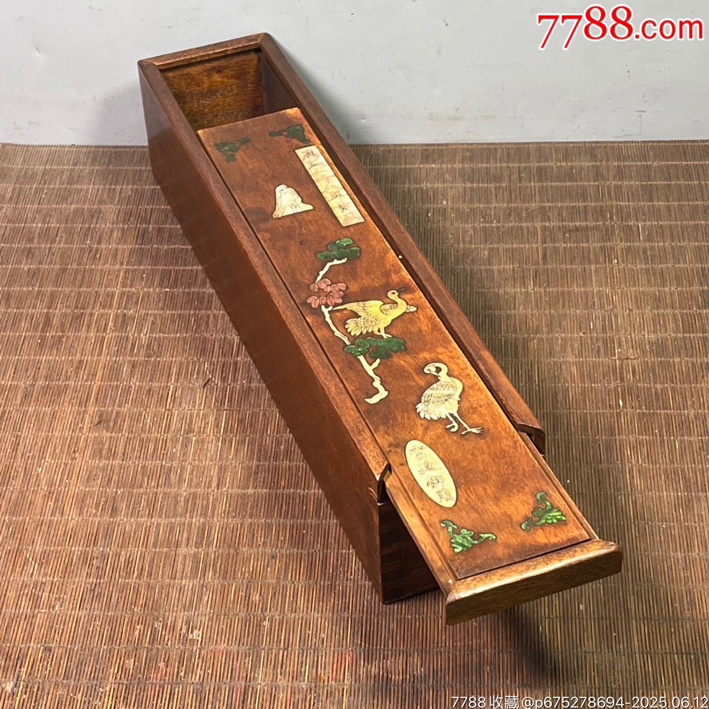 舊藏草花梨木鑲貝殼雕刻收納盒_價格188元【子健老貨】_第3張_
