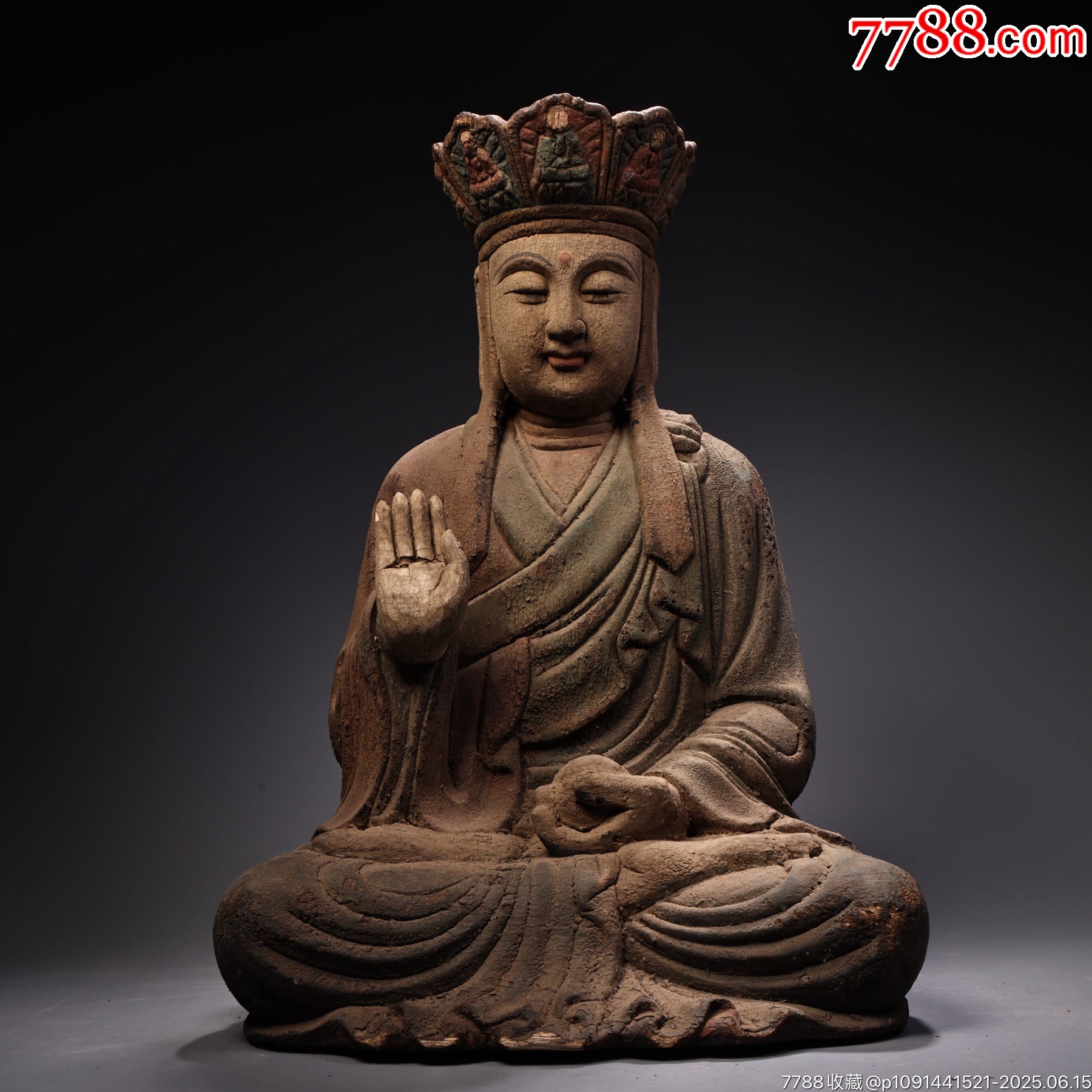 珍品旧藏古寺院收彩绘樟木雕刻地藏王菩萨佛像工艺鎏金造像精美重