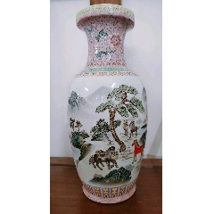 解放初567年代重工細(xì)路粉彩八駿圖大花瓶尺寸：高46公分。品相：全品無磕無沖