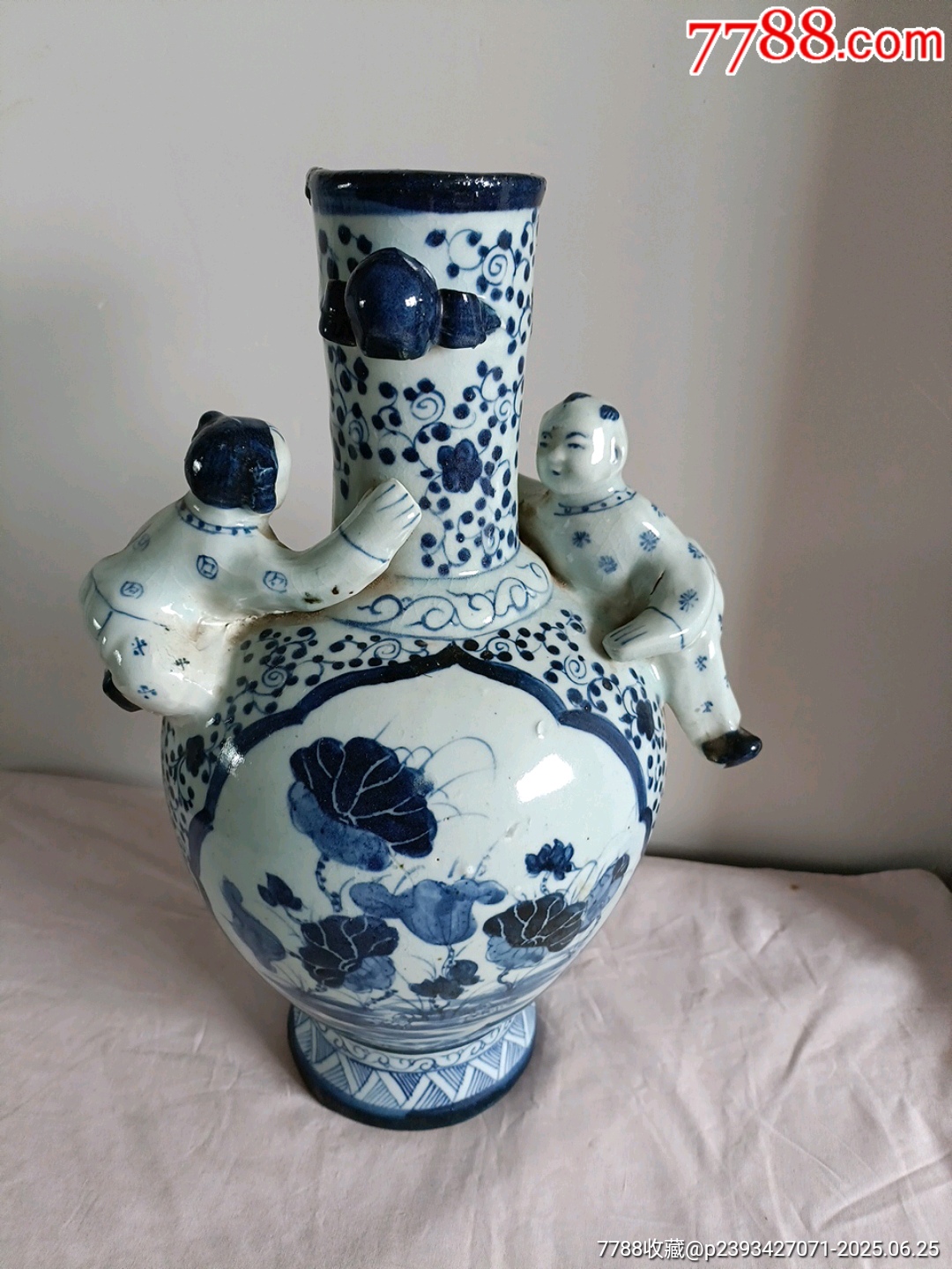 青花双耳金童玉女花瓶-青花瓷-7788红宝书