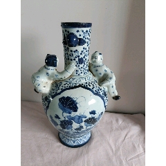 中国　青花　花卉文　双象耳瓶　N　R5711B 中国 青花 花卉文 双象耳瓶 N R5711B